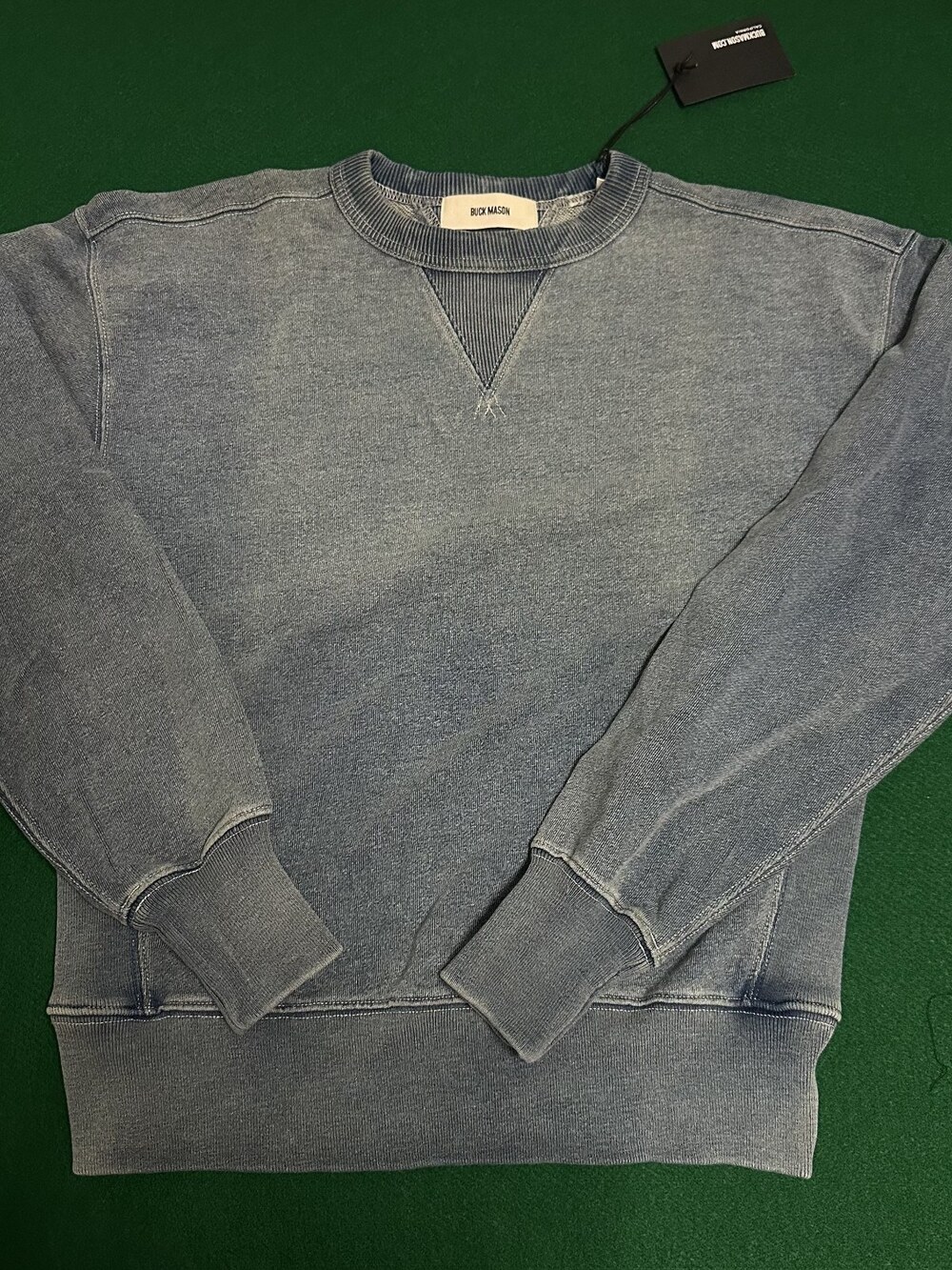 Buck Mason Men's L031 Indigo-Dipped Loopback Double V Crew Sz XS MSRP 178 [DB7]
